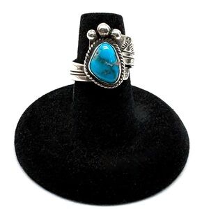 W. Denetdale Sterling Silver and Turquoise Ring Navajo Made Size 7